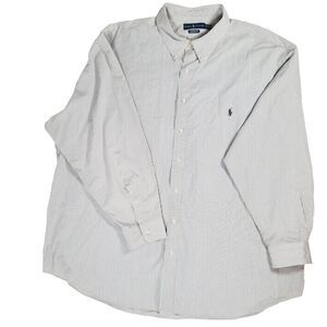 Ralph Lauren Men’s Button-down Shirt 3XB Big Green White Stripe Long Sleeve Pony